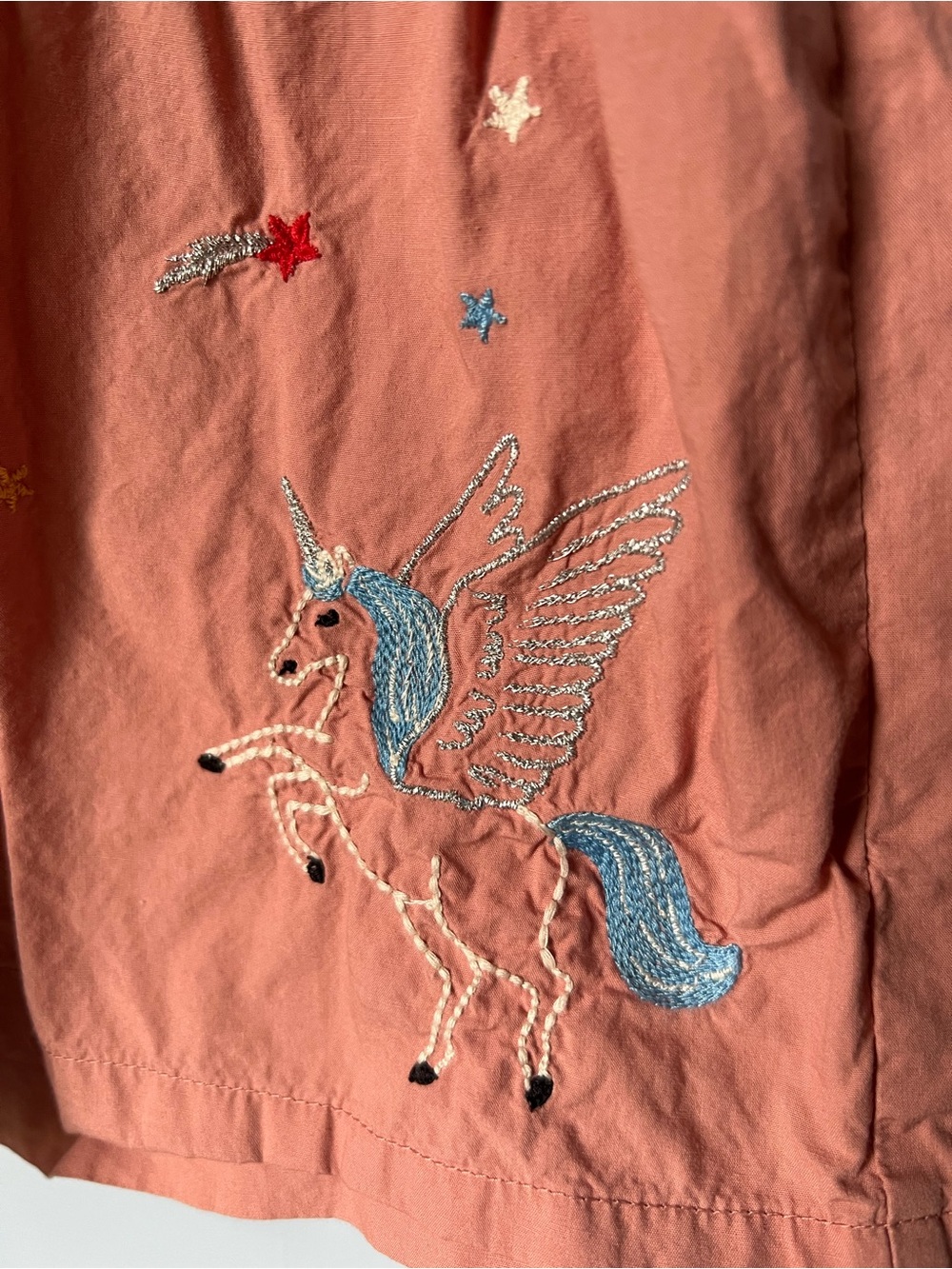 Hanna Andersson Pink Embroidered Unicorn & Rainbow Cross-back Pinafore Dress, 3T - Picture 2 of 14